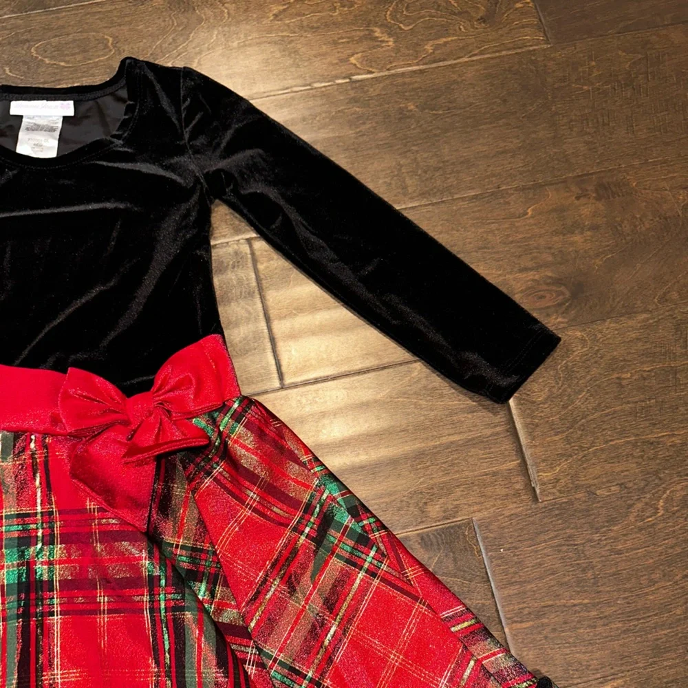 Bonnie Jean Velvet and Crinoline Plaid Long Sleeve Dress Girls Size 6